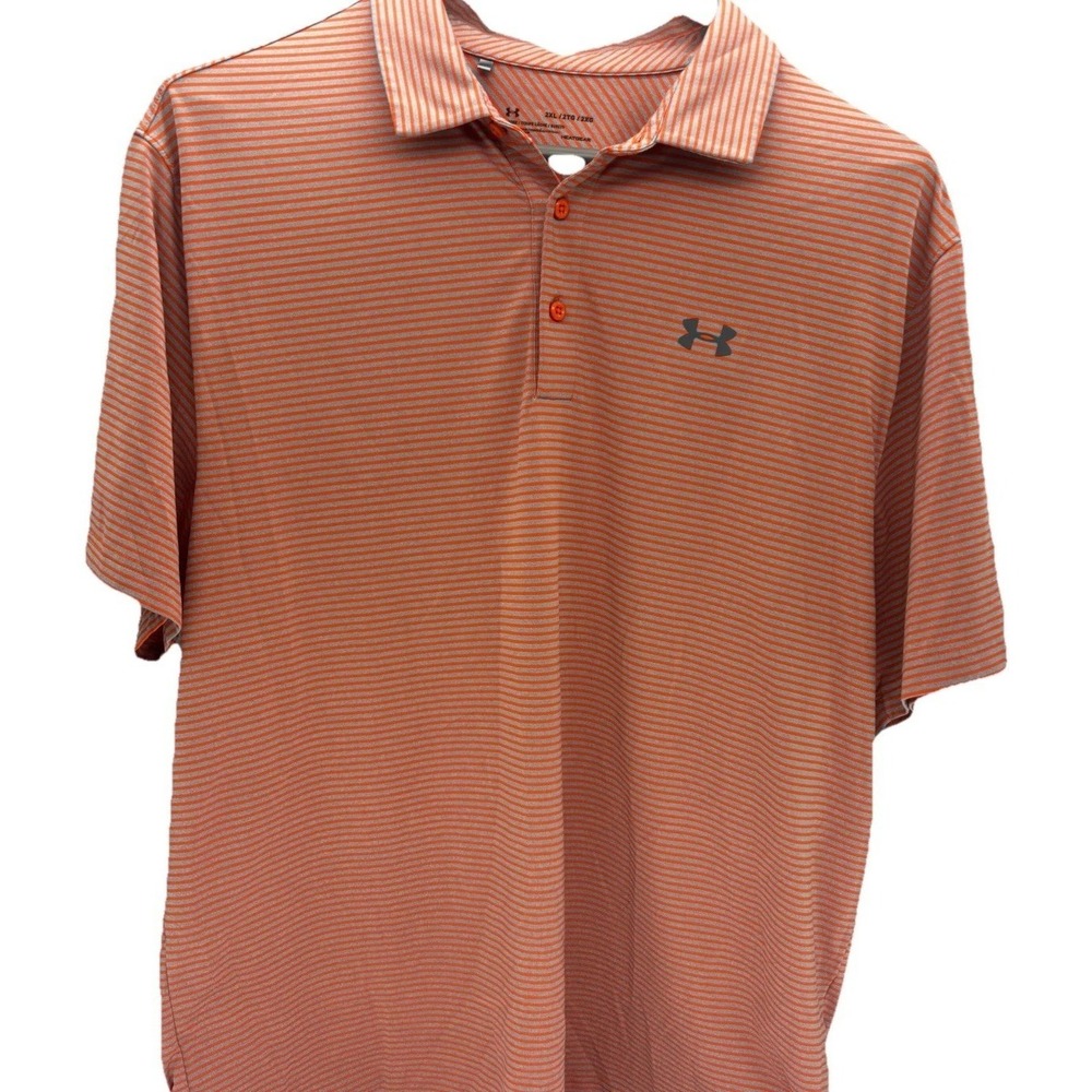 Under Armour Polo Men's 2XL Shirt Tangerine Gray Striped Collared Short Sleeve